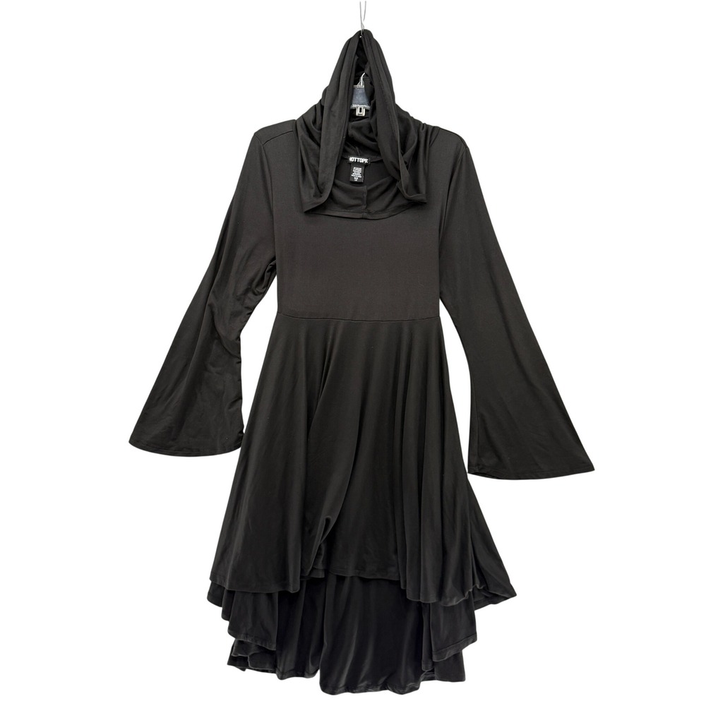 Hot Topic Dress Womens Large Black Hooded High-Low Bell Sleeve Lace Up Back
